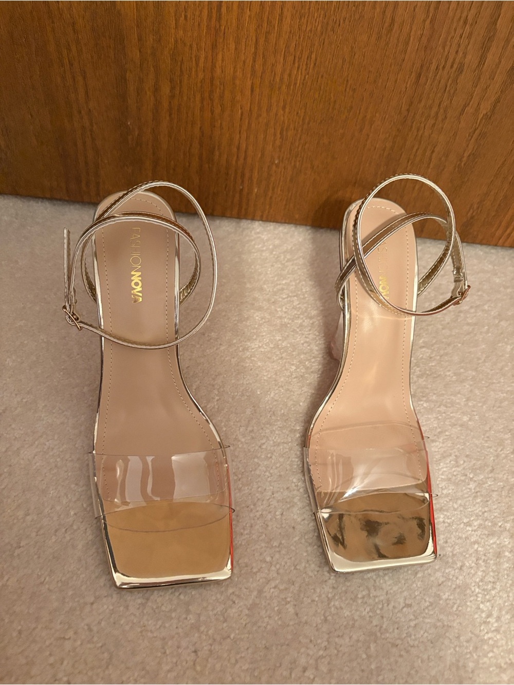 FASHION NOVA Metallic Gold Patent Sandals Size 9